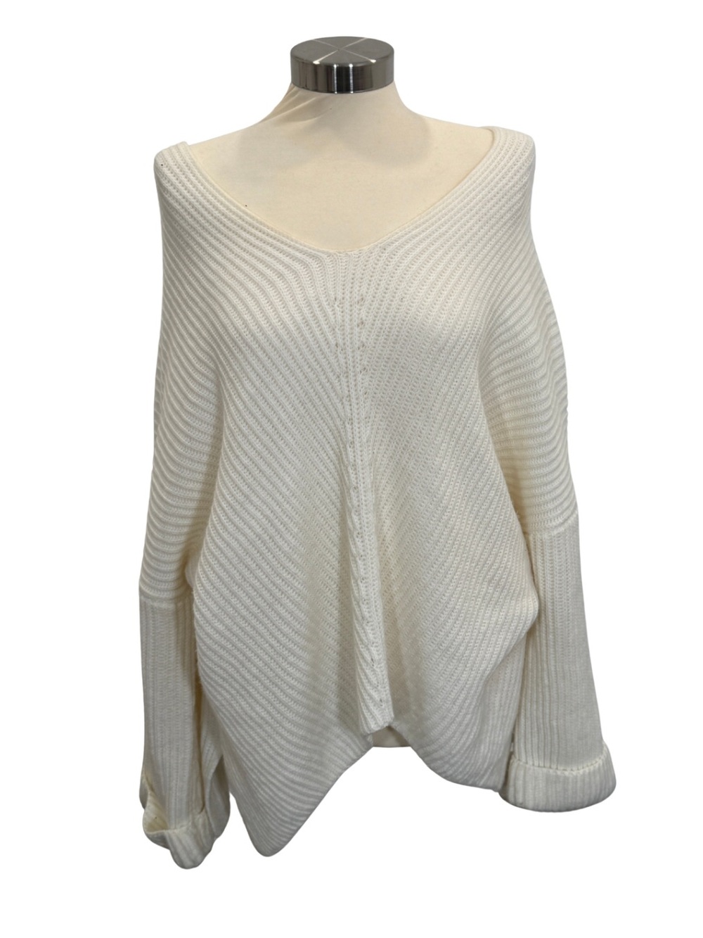 Women's Cream V-Neck Knit Sweater